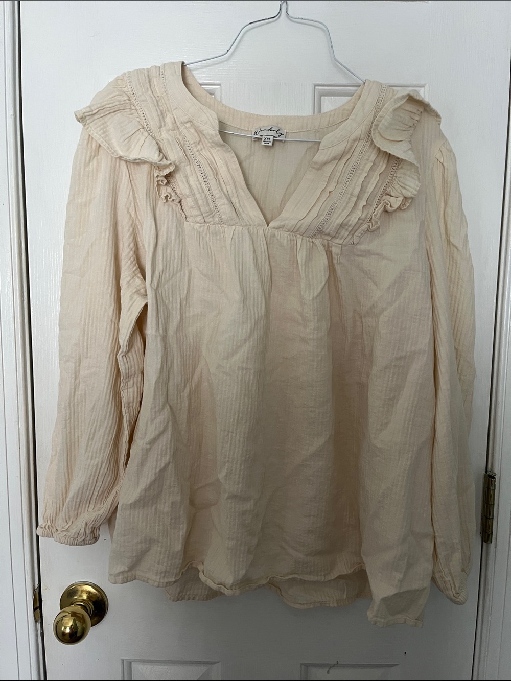 Wonderly Cream Ruffled V-Neck Tunic Blouse